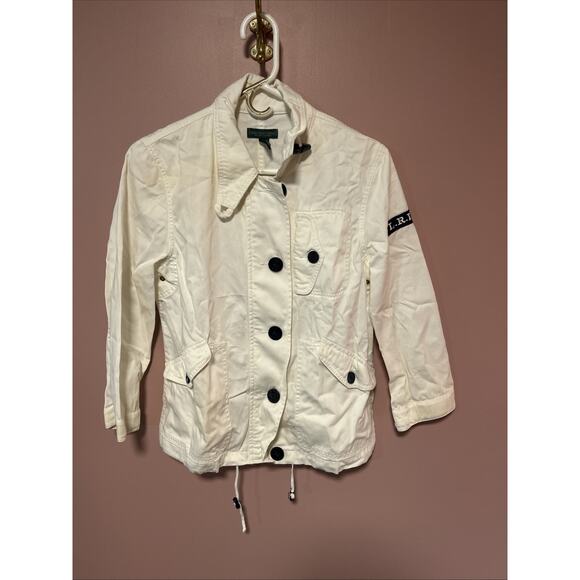 Lauren Ralph Lauren Jeans White Denim Jacket Embroidered Nautical Medium Coastal - Picture 1 of 7